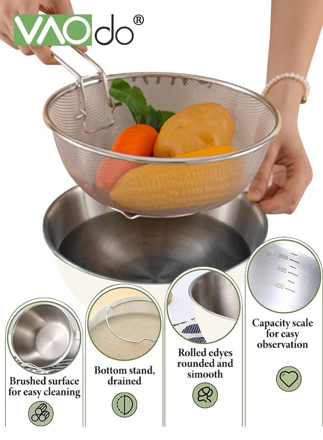 Mixing Bowl and Colander Stainless Steel Bowl for Salad Pasta Mixing Dough Baking Colander for Cooking Sifter Strainer White