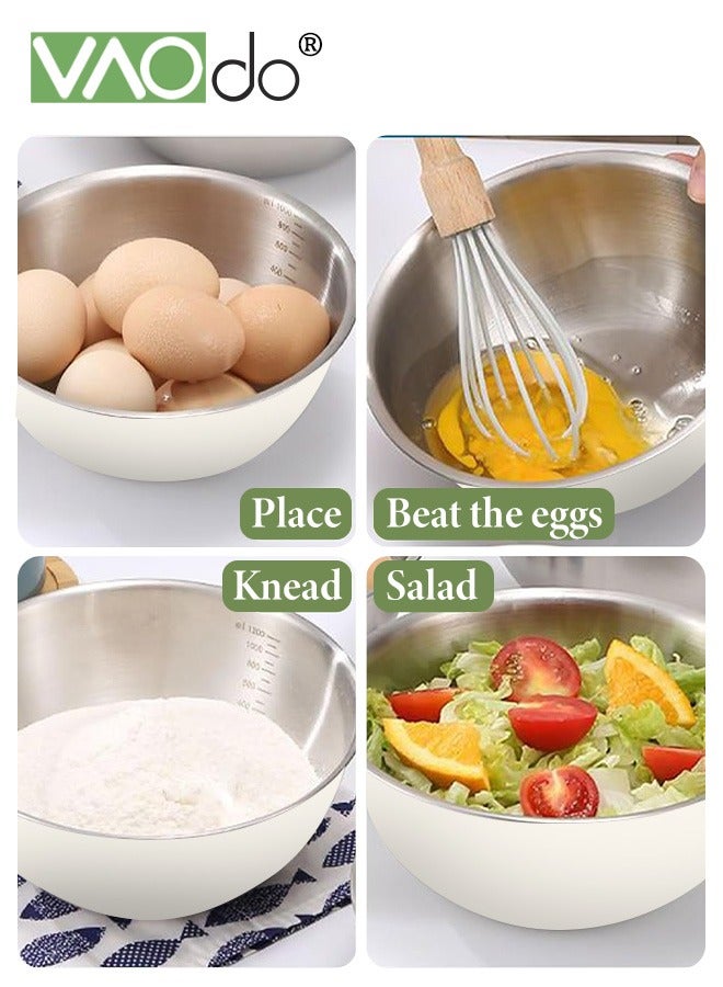 Mixing Bowl and Colander Stainless Steel Bowl for Salad Pasta Mixing Dough Baking Colander for Cooking Sifter Strainer White