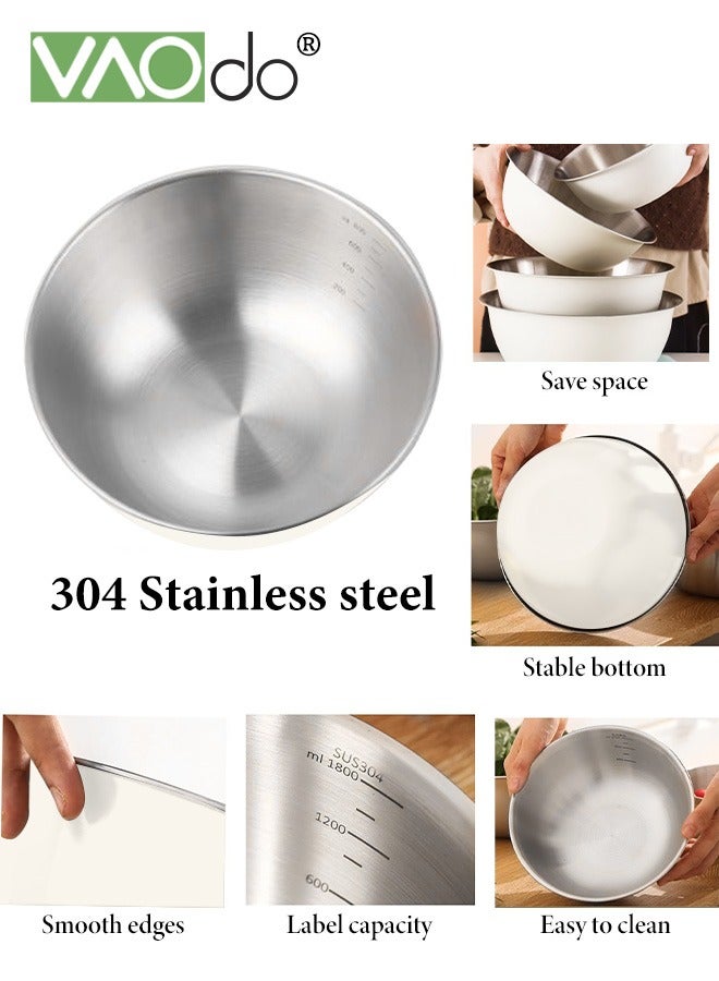 Mixing Bowl and Colander Stainless Steel Bowl for Salad Pasta Mixing Dough Baking Colander for Cooking Sifter Strainer White