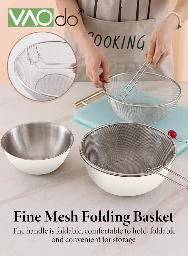Mixing Bowl and Colander Stainless Steel Bowl for Salad Pasta Mixing Dough Baking Colander for Cooking Sifter Strainer White