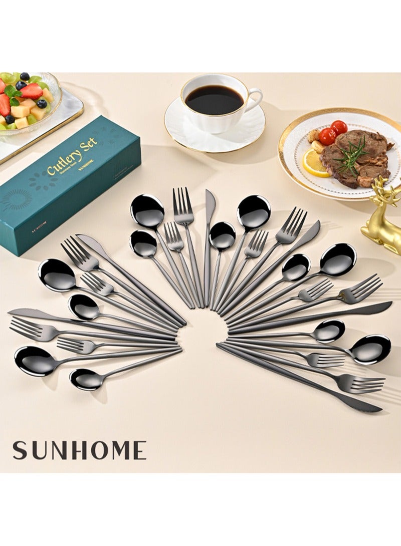 SUNHOME 30-Piece Stainless Steel Cutlery Set Black