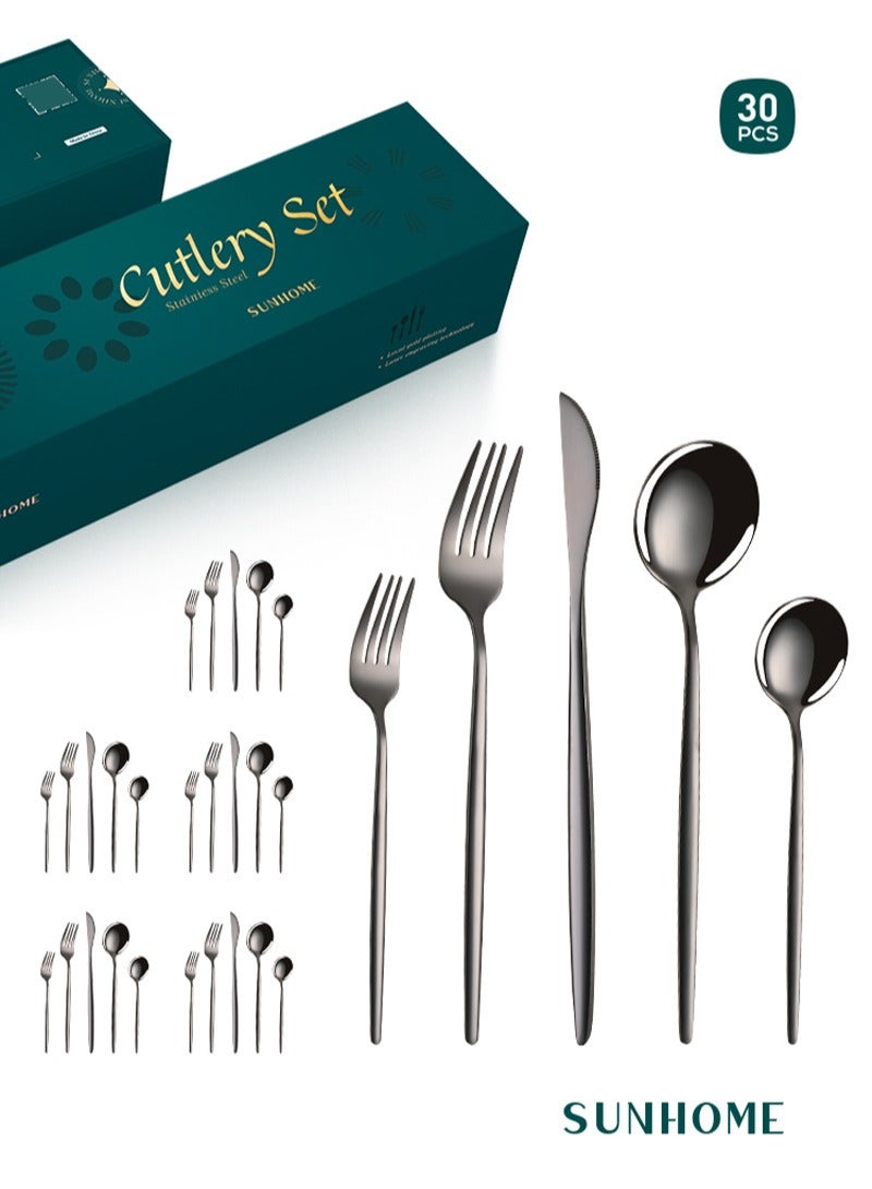 SUNHOME 30-Piece Stainless Steel Cutlery Set Black