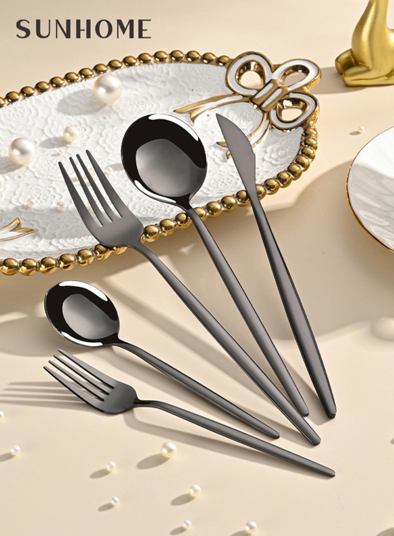SUNHOME 30-Piece Stainless Steel Cutlery Set Black