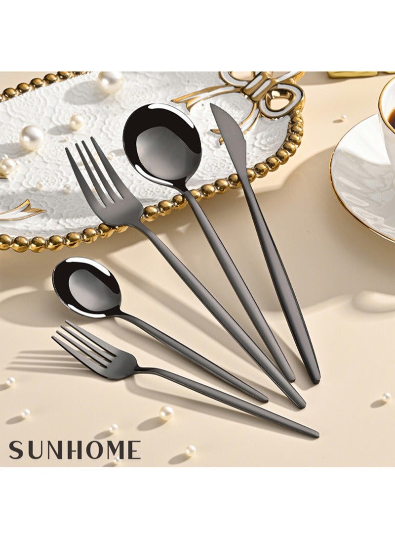 SUNHOME 30-Piece Stainless Steel Cutlery Set Black