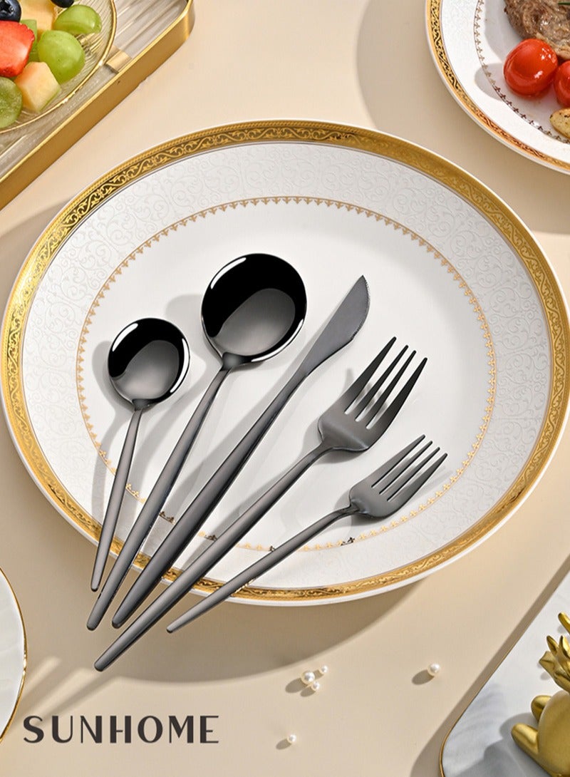 SUNHOME 30-Piece Stainless Steel Cutlery Set Black