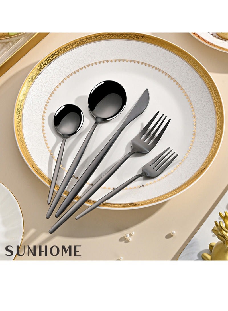 SUNHOME 30-Piece Stainless Steel Cutlery Set Black