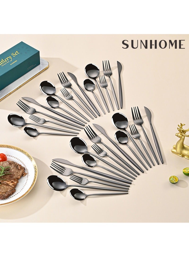 SUNHOME 30-Piece Stainless Steel Cutlery Set Black