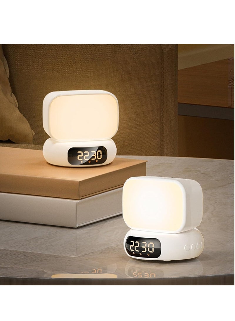 Versatile Alarm Clock, Digital Alarm Clocks, Super Loud Alarm Clock, LED Display, Bluetooth Speaker with Three Colors, Temperature Infinite Dimming, Rotating Night Light, Eye-Friendly, Comfortable