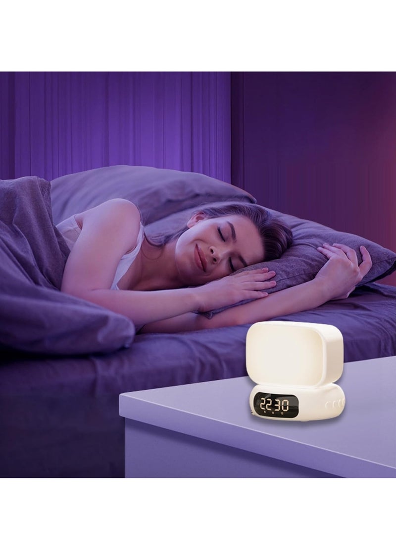 Versatile Alarm Clock, Digital Alarm Clocks, Super Loud Alarm Clock, LED Display, Bluetooth Speaker with Three Colors, Temperature Infinite Dimming, Rotating Night Light, Eye-Friendly, Comfortable