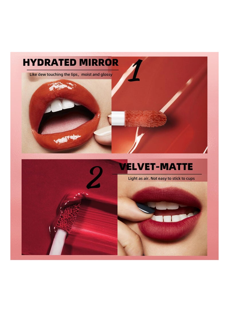 Double Head Lip Gloss Set 6 Colors Matte Liquid Lipstick and Mirror 2 IN 1 Hydrated Velvet Nude Beauty Cosmetics Makeup Kit