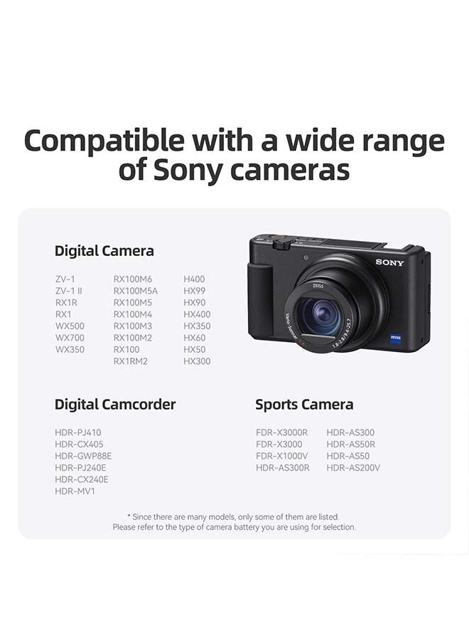 TELESIN 2Pcs NP-BX1 Battery for Sony NP-BX1/M8, ZV-1, ZV-1 II, Cyber-Shot DSC-HX80, HX90V, HX95, HX99, HX350, RX1, RX1R II, RX100 (II/III/IV/V/VA/VI/VII), FDR-X3000, HDR-AS50, AS300, and More