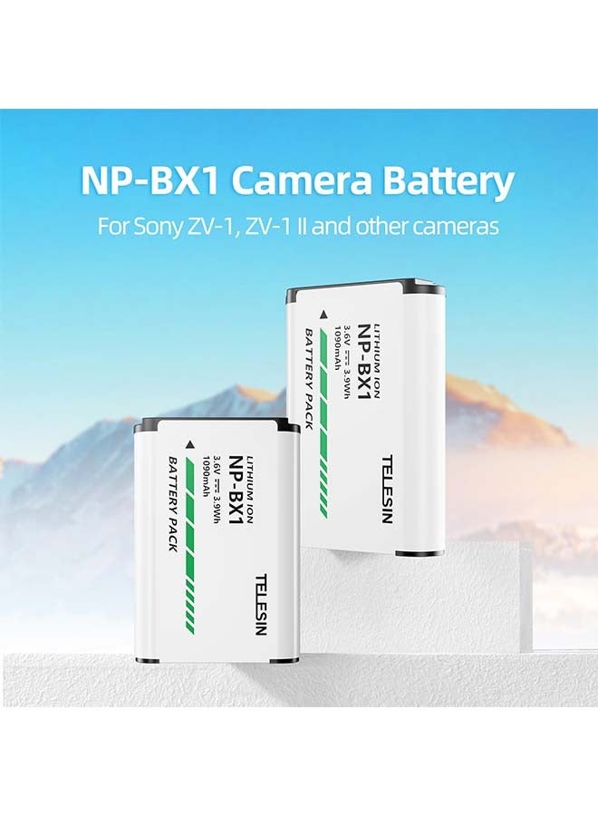 TELESIN 2Pcs NP-BX1 Battery for Sony NP-BX1/M8, ZV-1, ZV-1 II, Cyber-Shot DSC-HX80, HX90V, HX95, HX99, HX350, RX1, RX1R II, RX100 (II/III/IV/V/VA/VI/VII), FDR-X3000, HDR-AS50, AS300, and More