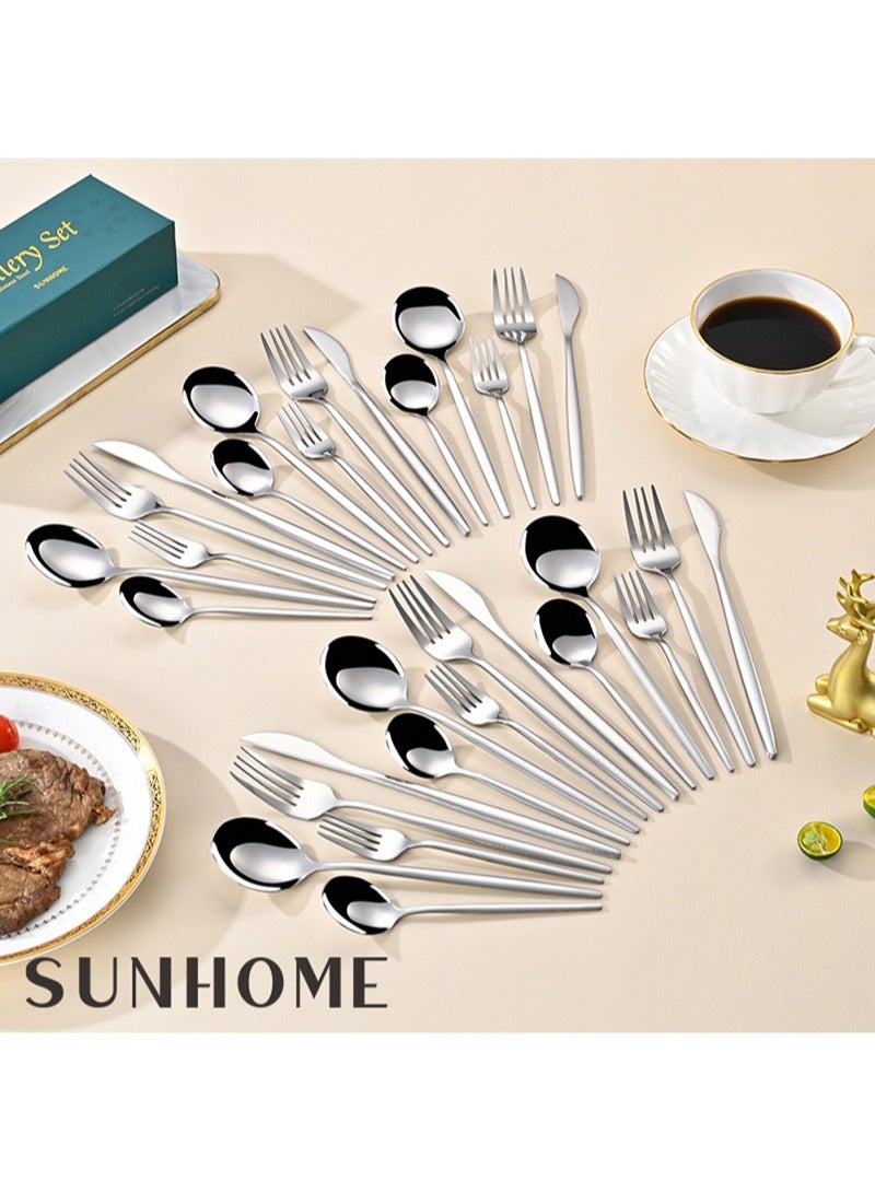 SUNHOME 30-Piece Stainless Steel Cutlery Set Silver