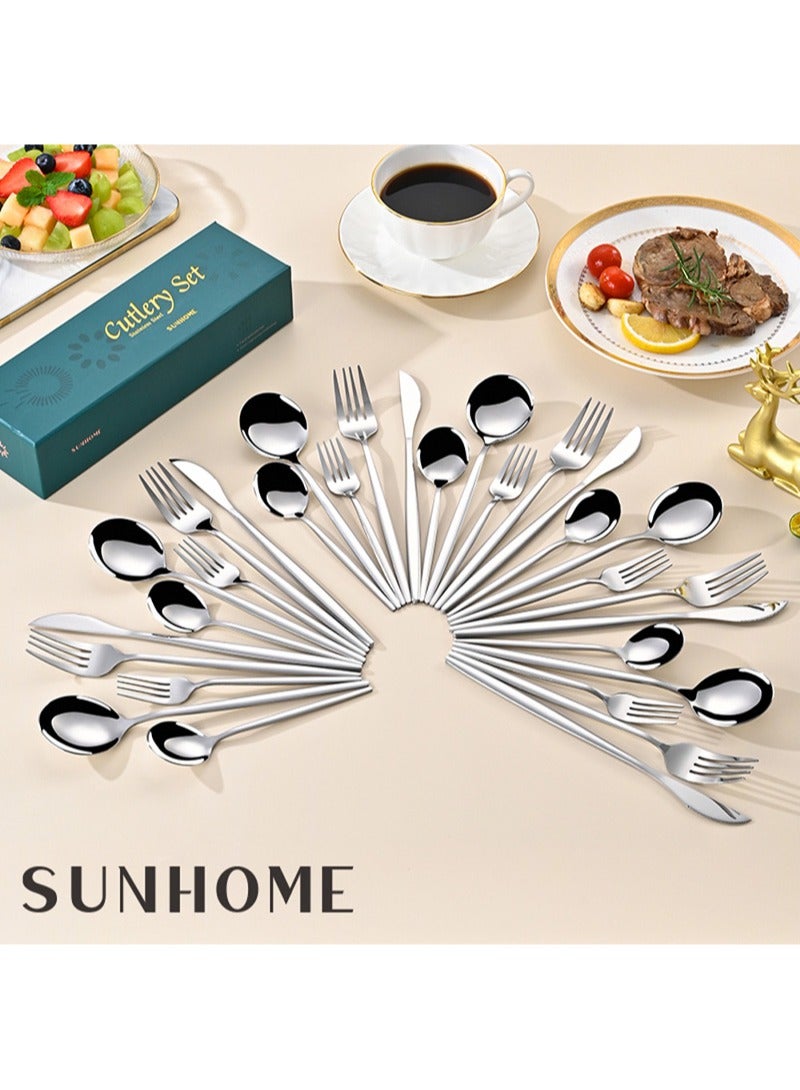 SUNHOME 30-Piece Stainless Steel Cutlery Set Silver