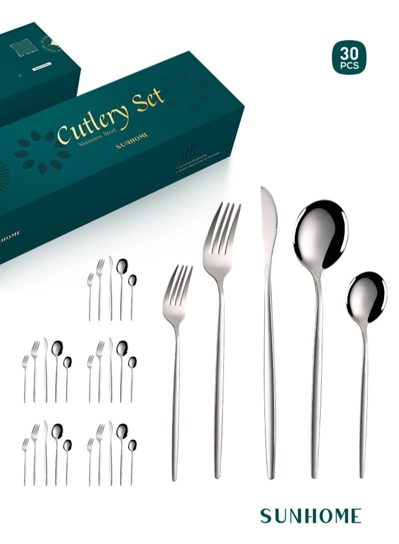 SUNHOME 30-Piece Stainless Steel Cutlery Set Silver
