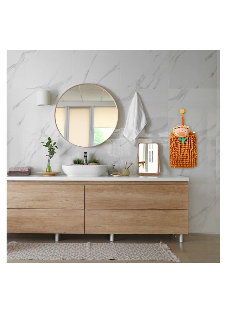 Plush Chenille Hanging Hand Towels, Soft Absorbent Microfiber Hand Towels Quick-Drying  Cartoon Flowers Hand Towel with Hanging Loops for Bathroom Kitchen, Purple+Orange+Pink