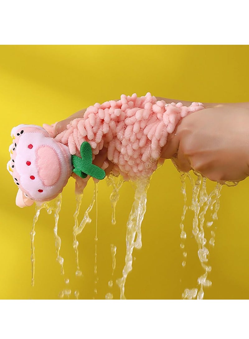 Plush Chenille Hanging Hand Towels, Soft Absorbent Microfiber Hand Towels Quick-Drying  Cartoon Flowers Hand Towel with Hanging Loops for Bathroom Kitchen, Purple+Orange+Pink