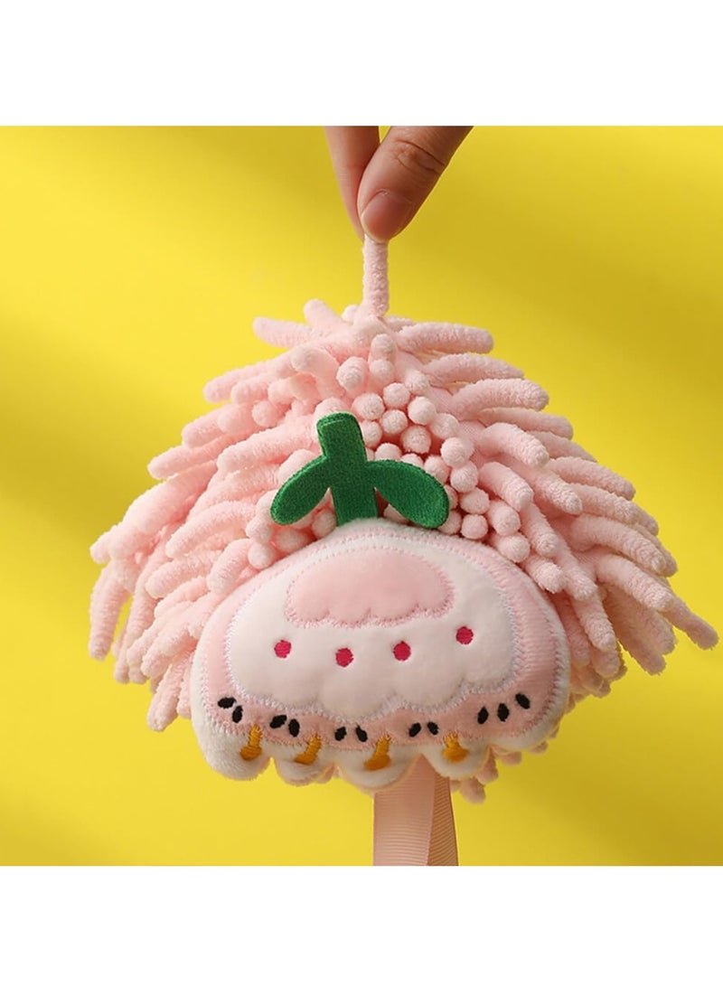 Plush Chenille Hanging Hand Towels, Soft Absorbent Microfiber Hand Towels Quick-Drying  Cartoon Flowers Hand Towel with Hanging Loops for Bathroom Kitchen, Purple+Orange+Pink