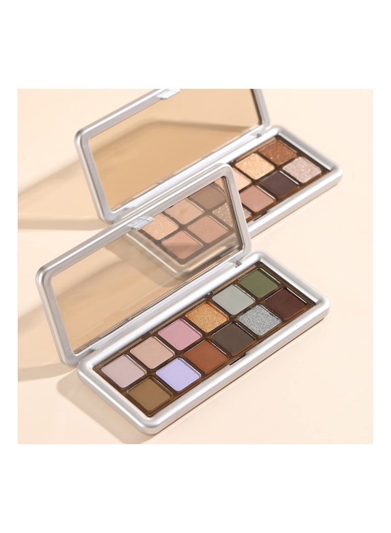 Highly Pigmented Eye Makeup Palette, 12 Colors Matte Shimmer Metallic Eyeshadow Pallet, Blendable Natural Colors Make Up Long Lasting Eye Shadows Cosmetics Gift Kit with Brush