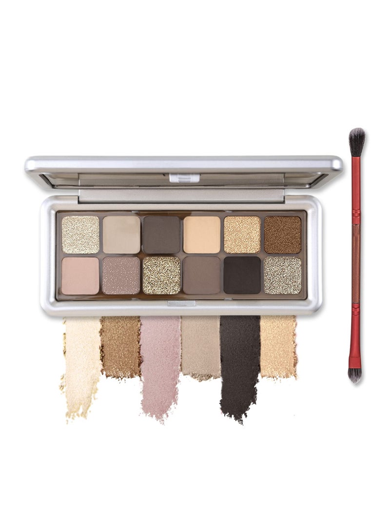 Highly Pigmented Eye Makeup Palette, 12 Colors Matte Shimmer Metallic Eyeshadow Pallet, Blendable Natural Colors Make Up Long Lasting Eye Shadows Cosmetics Gift Kit with Brush