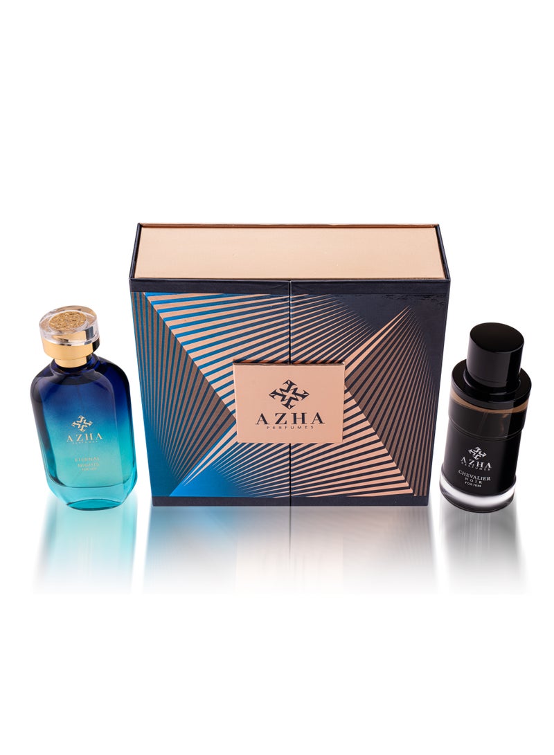 Azha Perfumes - 2Pc Gift Set Chevalier Noir EDP 100 ml for Men + Eternal Nights EDP 100 ml for Women