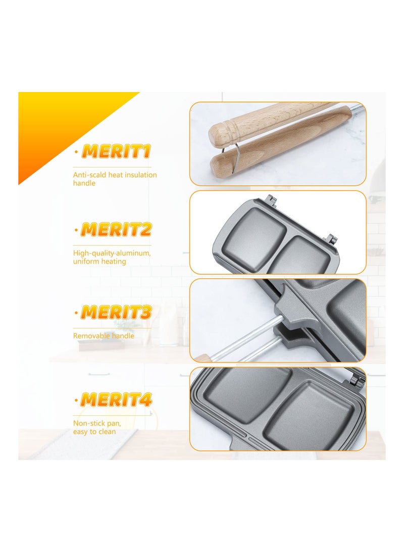 Sandwich Maker, Double-Sided Sandwich Baking Pan, Grilled Cheese Maker, Non Stick Frying Pan, Removable Handle, Flip Grill Pan, Sandwich Baking Tray for Breakfast Pancakes, Omelets and Toast