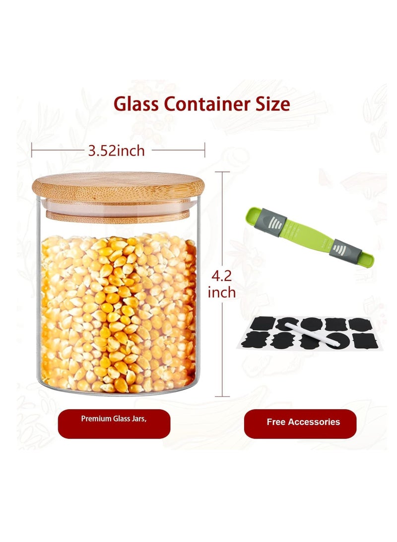 Glass Jars Set 8cm*10cm (8 Packs), Food Storage Containers for Kitchen, Spice Jars With Labels, Marker and Spoons, Wood Lid. (Round 8p)