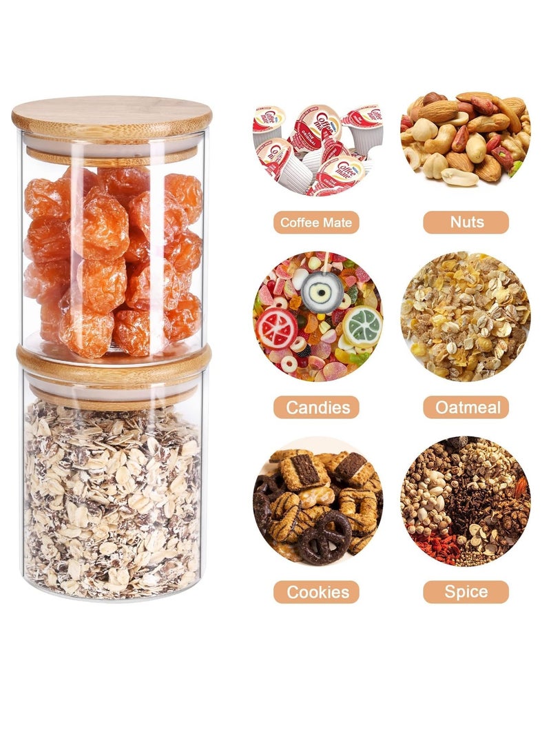 Glass Jars Set 8cm*10cm (8 Packs), Food Storage Containers for Kitchen, Spice Jars With Labels, Marker and Spoons, Wood Lid. (Round 8p)