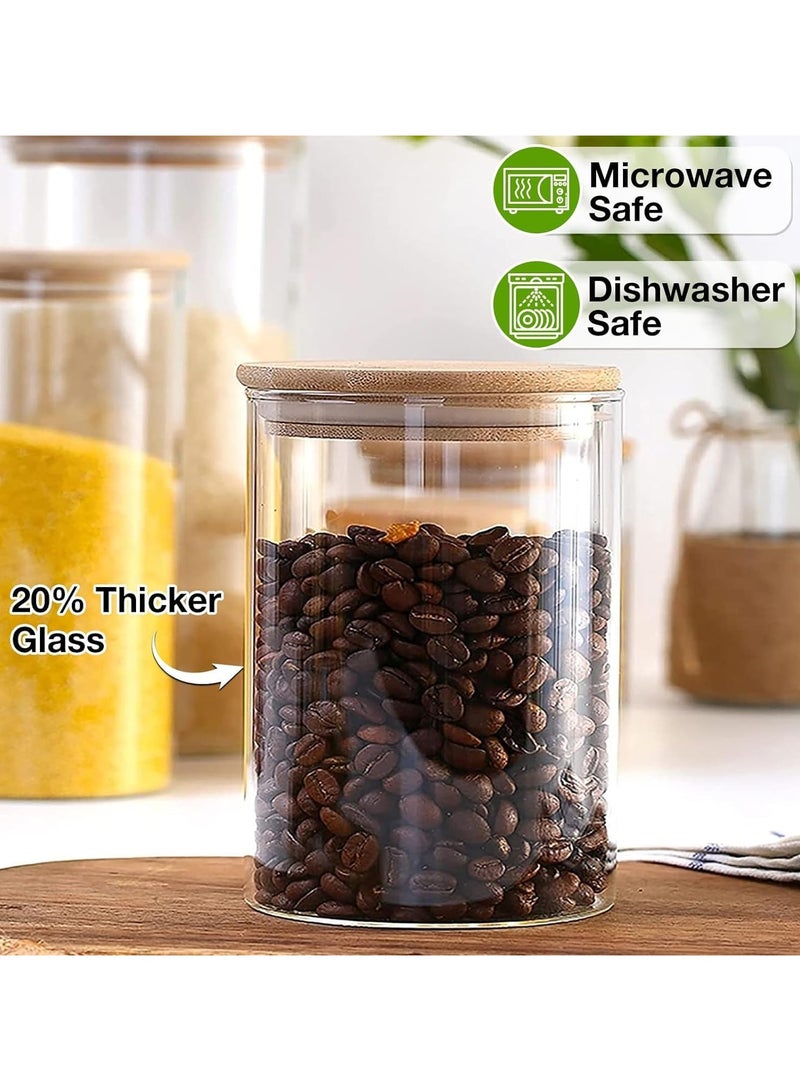Glass Jars Set 8cm*10cm (8 Packs), Food Storage Containers for Kitchen, Spice Jars With Labels, Marker and Spoons, Wood Lid. (Round 8p)