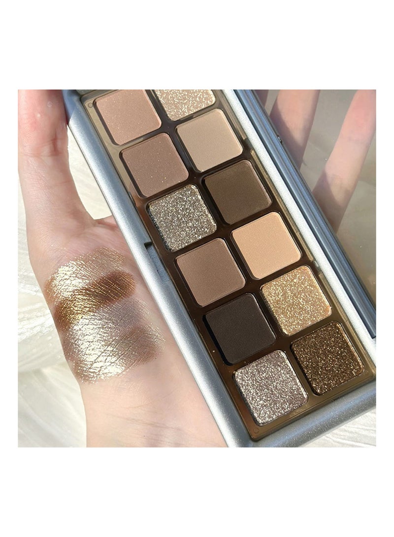 Highly Pigmented Eye Makeup Palette, 12 Colors Matte Shimmer Metallic Eyeshadow Pallet, Blendable Natural Colors Make Up Long Lasting Eye Shadows Cosmetics Gift Kit with Brush