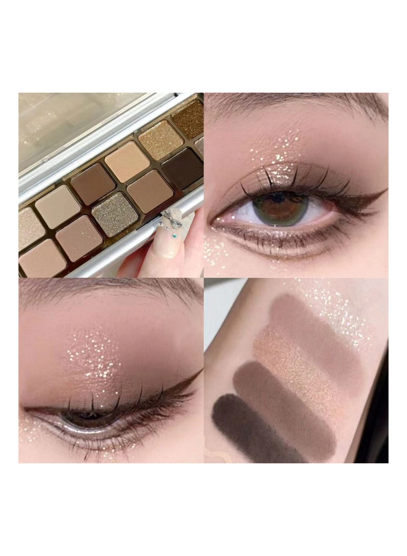 Highly Pigmented Eye Makeup Palette, 12 Colors Matte Shimmer Metallic Eyeshadow Pallet, Blendable Natural Colors Make Up Long Lasting Eye Shadows Cosmetics Gift Kit with Brush