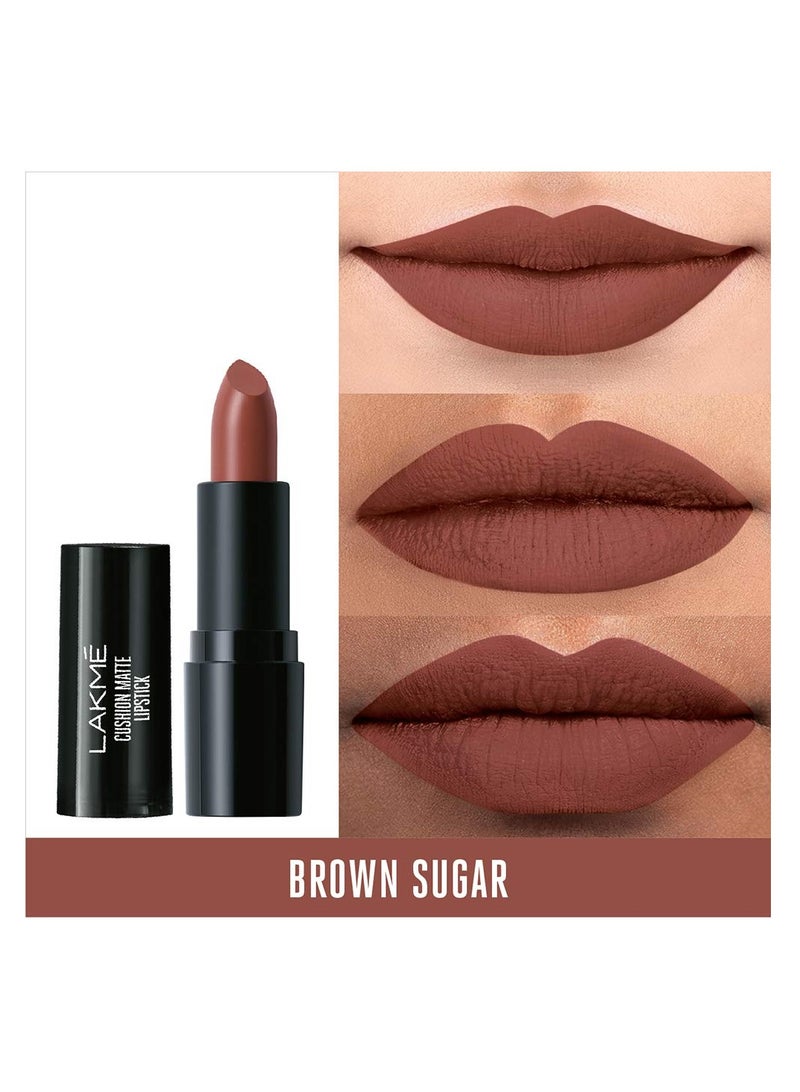 LAKMÉ Cushion Matte Lipstick Brown Sugar Long Lasting Comfortable Velvet Matte Finish Waterproof Non Drying Creamy Matte Bullet Lipstick 4.5G