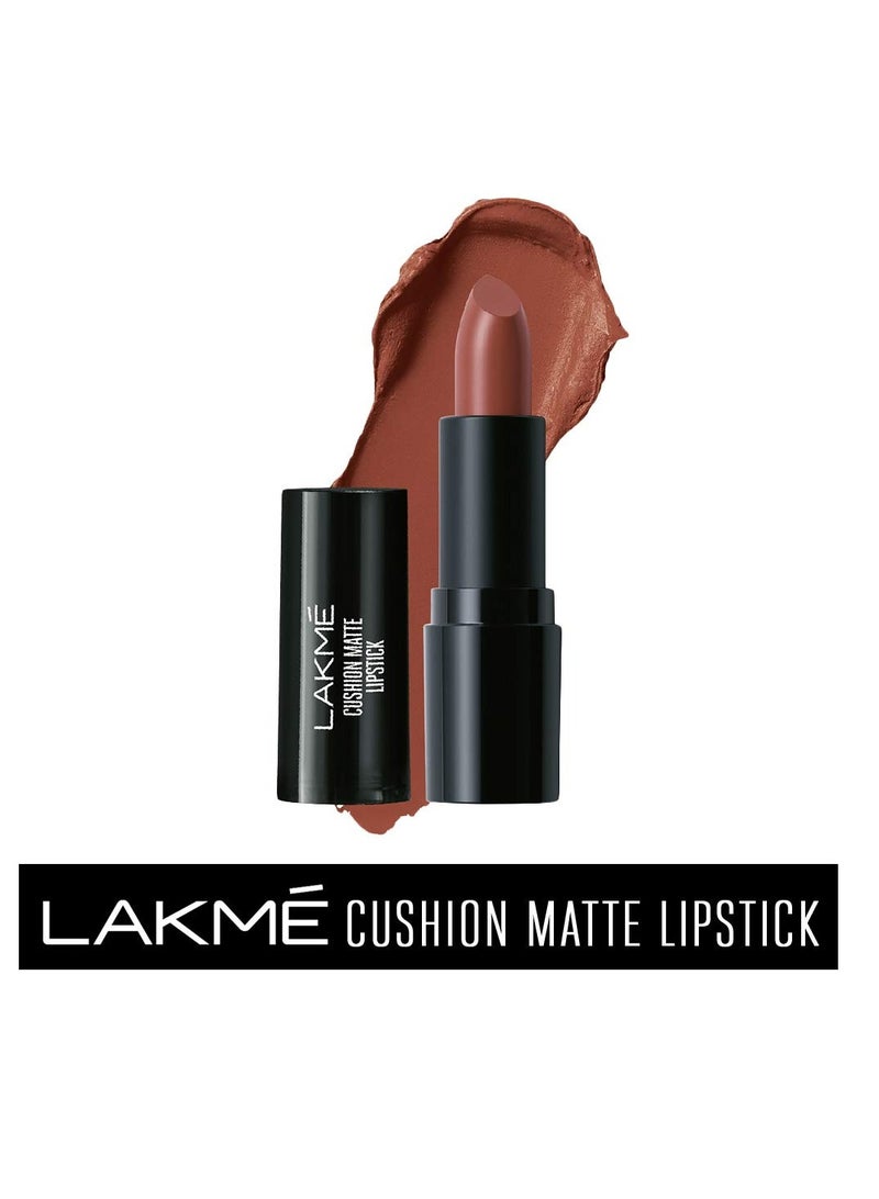 LAKMÉ Cushion Matte Lipstick Brown Sugar Long Lasting Comfortable Velvet Matte Finish Waterproof Non Drying Creamy Matte Bullet Lipstick 4.5G