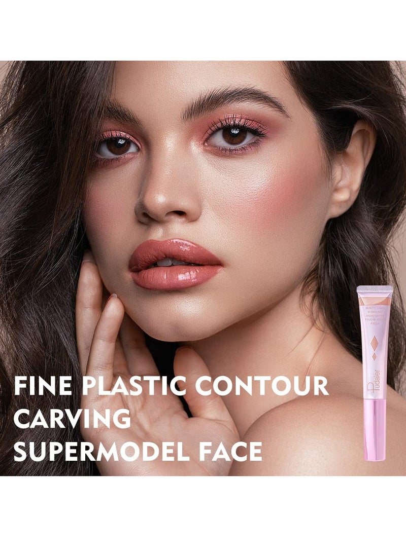 2Pcs Contour Beauty Wand, Silky Cream Contour Stick with Cushion Applicator, Face Highlighter, Bronzer and Blush Makeup, Long Lasting, Lightweight and Blendable (Tomato and Barbie Pink )