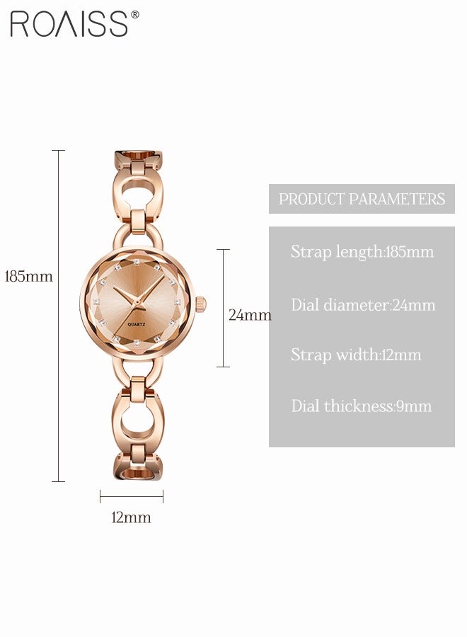 Women's Skeletonized Bracelet Quartz Watch, Analog Display Round Rose Gold Dial Watch with Rhinestones Decoration, Waterproof Elegant Watch as Gift for Women