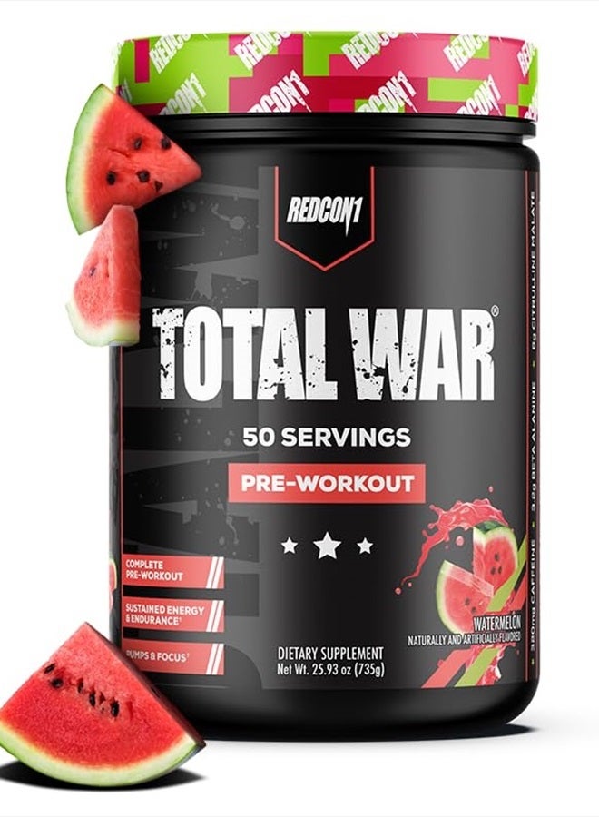 Total War Pre Workout Powder - Caffeinated Energy Powder with Beta Alanine for Enhanced Muscular Endurance - Fast Acting Preworkout with L Citrulline, Watermelon (50 Servings)