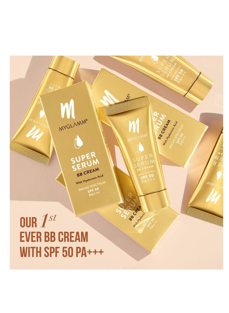 MyGlamm Super Serum BB Cream 101 Cashew 30gm BB Cream with SPF 50 and Hyaluronic Acid 24 Hr Long Lasting and Hydrating