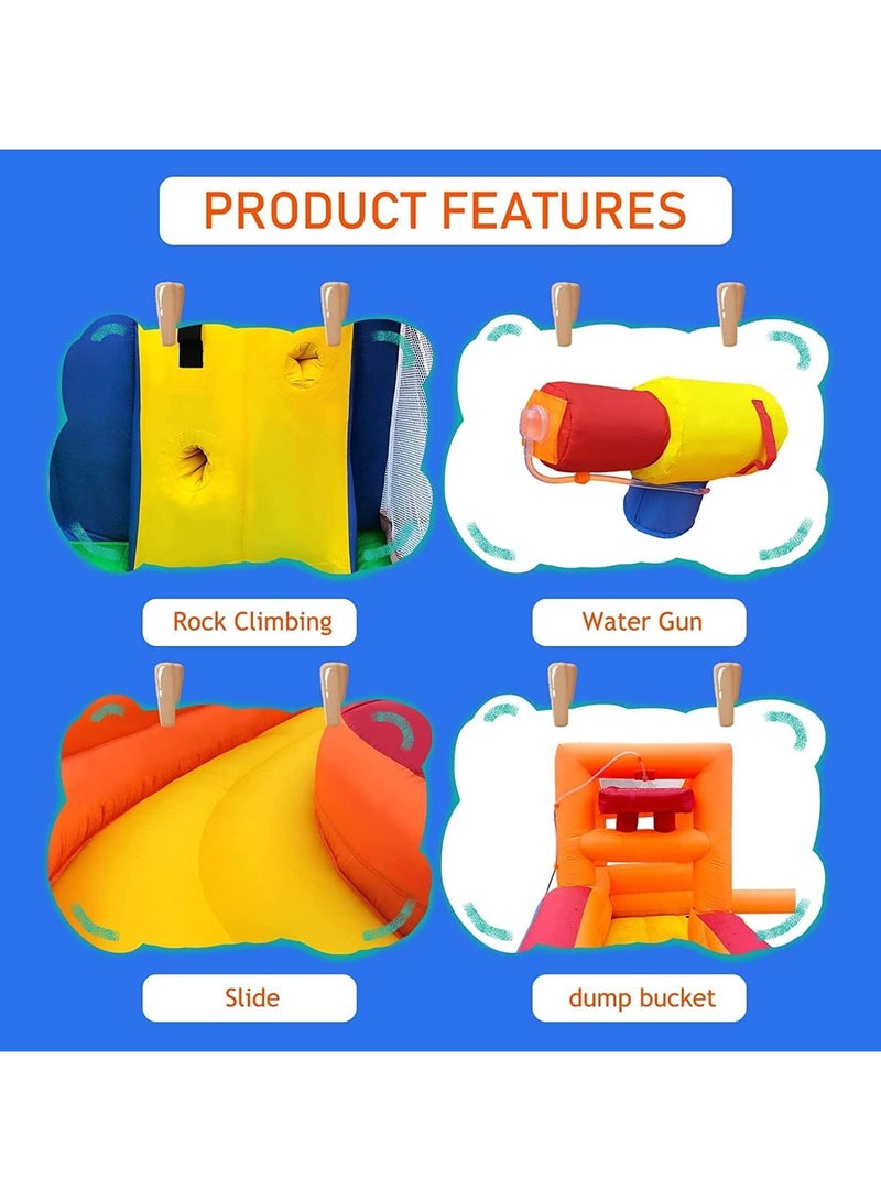 Inflatable Bounce House With Blower Water Slide 5 In 1 Backyard Water Park W Climbing Wall Splash Pool Jumping Castle Water Slide Cannon Bucket Dump For Indoor Outdoor Parties