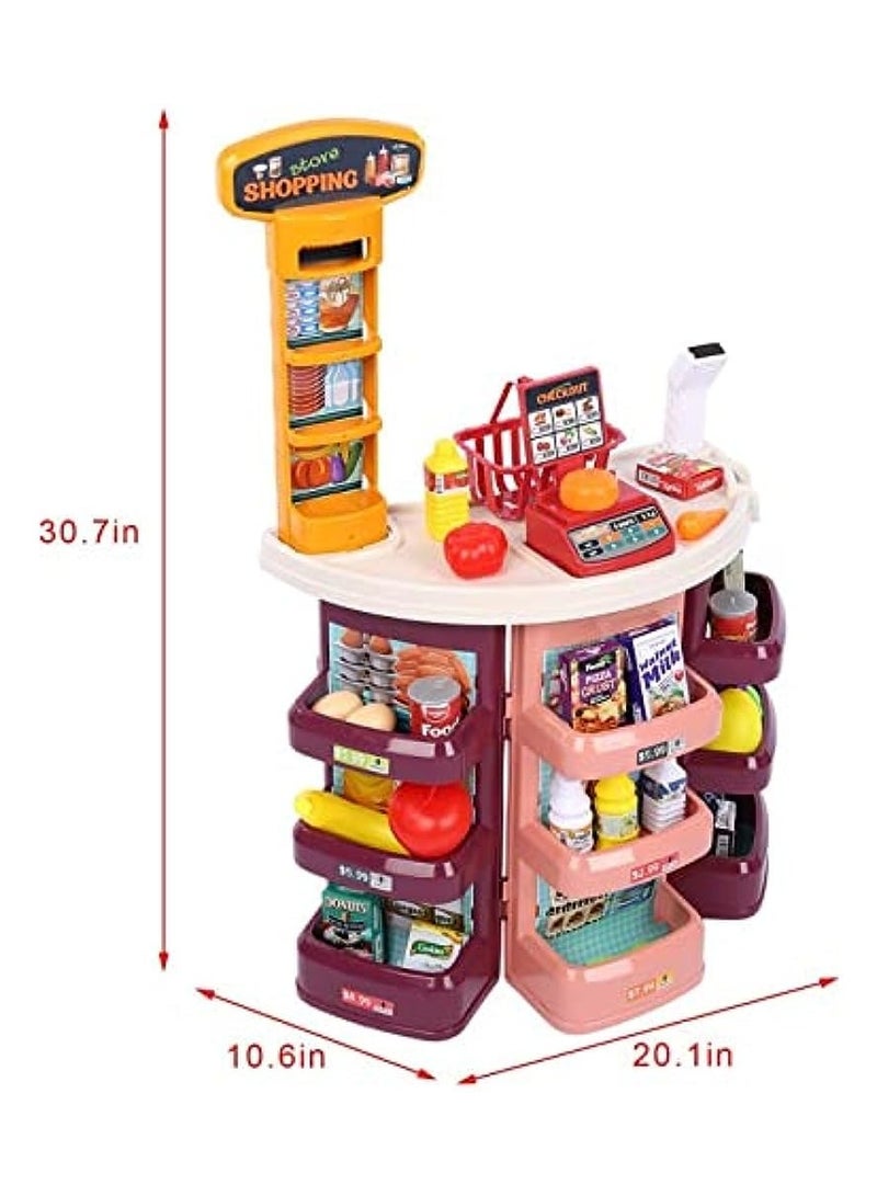 Kids Supermarket Store For Kids Gifts Kitchen Playset With Cash Register Scanner 44 Pieces Ice Cream Shop Luxury Grocery Store Playset With Scanner Shopping Stall For Toddlers