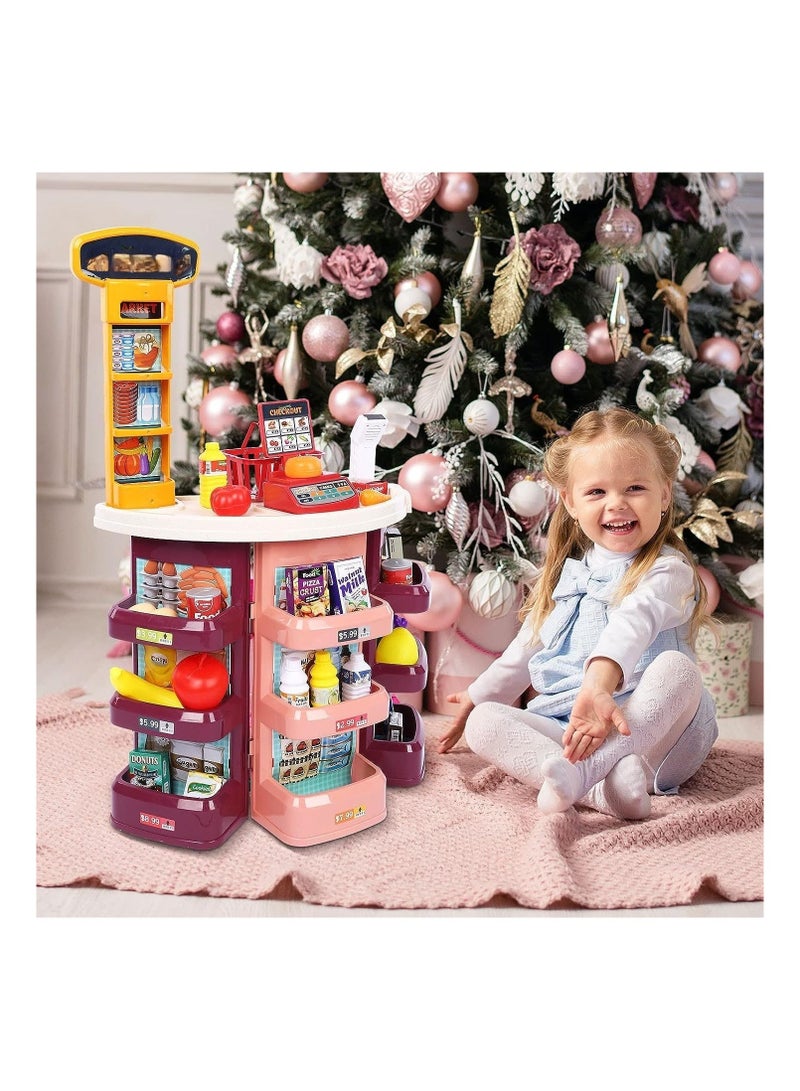 Kids Supermarket Store For Kids Gifts Kitchen Playset With Cash Register Scanner 44 Pieces Ice Cream Shop Luxury Grocery Store Playset With Scanner Shopping Stall For Toddlers