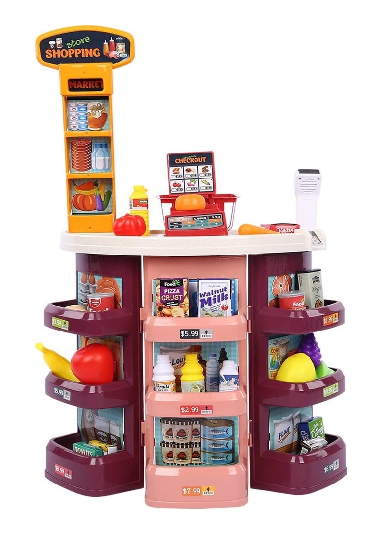 Kids Supermarket Store For Kids Gifts Kitchen Playset With Cash Register Scanner 44 Pieces Ice Cream Shop Luxury Grocery Store Playset With Scanner Shopping Stall For Toddlers