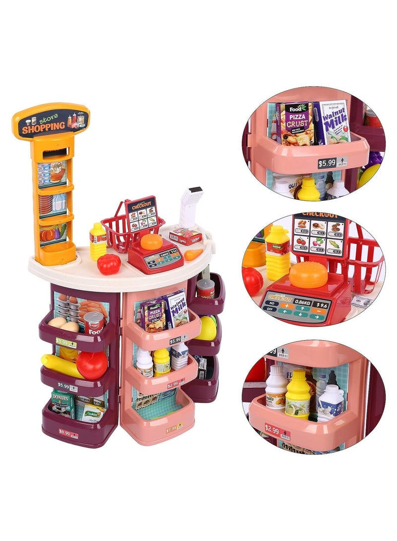 Kids Supermarket Store For Kids Gifts Kitchen Playset With Cash Register Scanner 44 Pieces Ice Cream Shop Luxury Grocery Store Playset With Scanner Shopping Stall For Toddlers