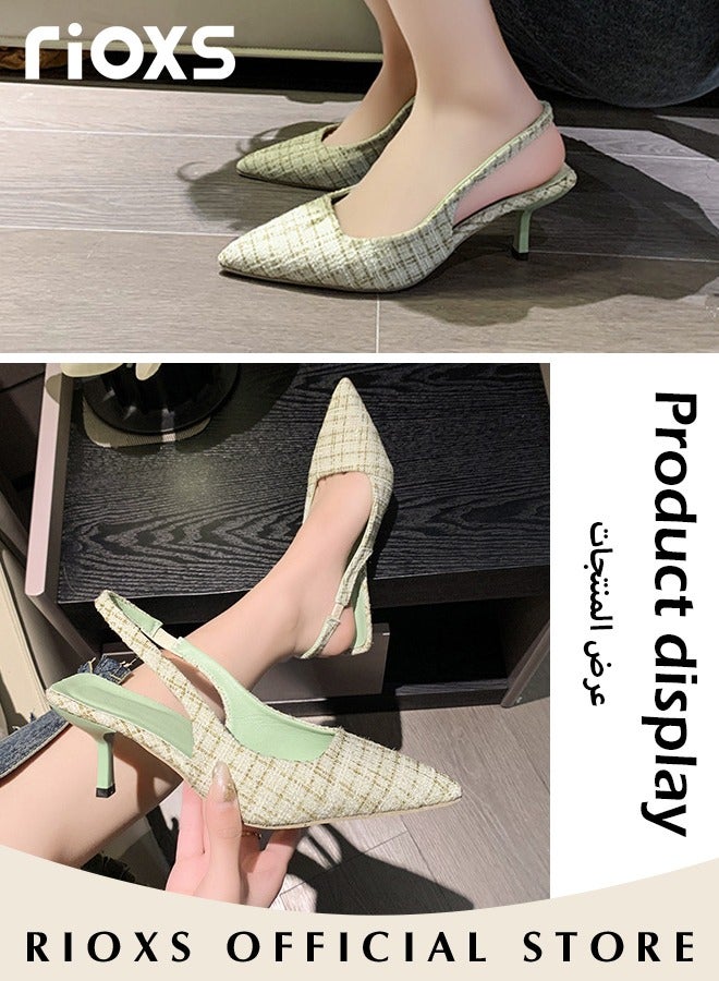 Women's Closed Pointed Toe Slip-On Backless Sandals Fashion Stiletto Slides Shoes For Work And Party