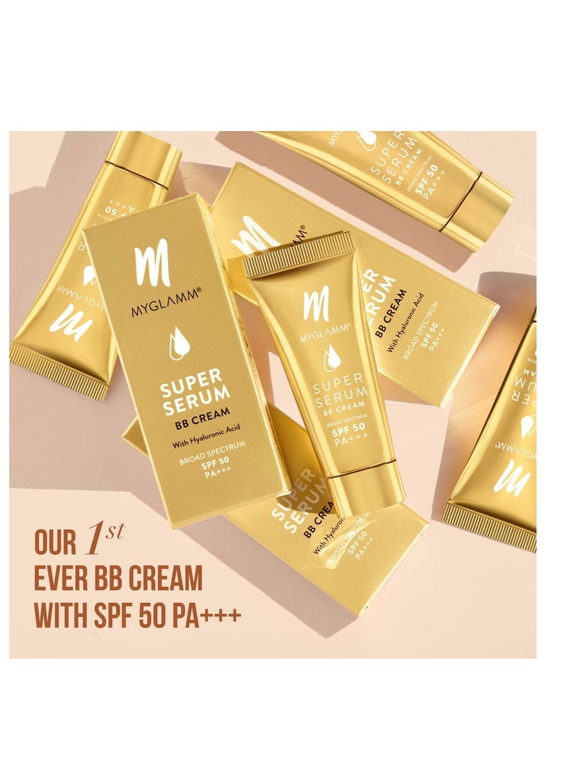 MyGlamm Super Serum BB Cream 201 Pine 30gm BB Cream with SPF 50 and Hyaluronic Acid 24 Hr Long Lasting and Hydrating