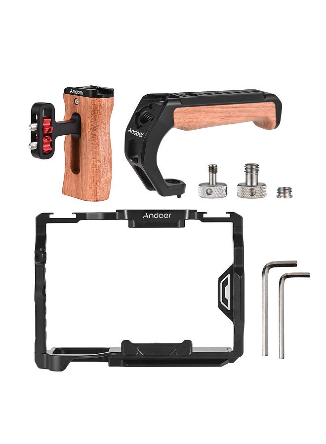 Camera Cage + Top Handle + Side Grip Kit Aluminum Alloy Camera Video Cage with Dual Cold Shoe Mount Numerous 1/4 Inch Threads Replacement for Sony Alpha 7R V/ Alpha 7 IV / A7R IV/ Alpha 7 S III
