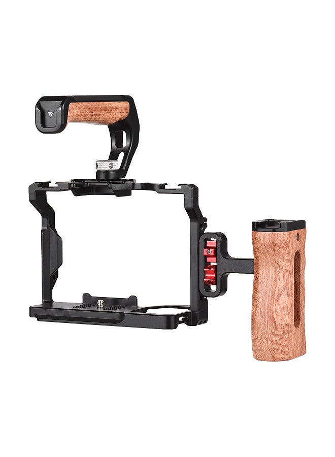 Camera Cage + Top Handle + Side Grip Kit Aluminum Alloy Camera Video Cage with Dual Cold Shoe Mount Numerous 1/4 Inch Threads Replacement for Sony Alpha 7R V/ Alpha 7 IV / A7R IV/ Alpha 7 S III
