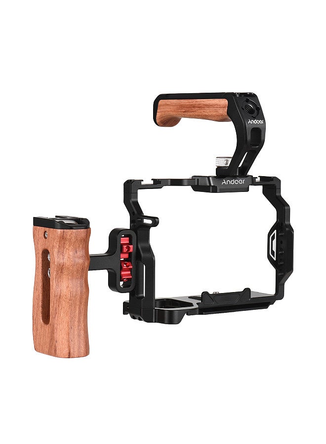 Camera Cage + Top Handle + Side Grip Kit Aluminum Alloy Camera Video Cage with Dual Cold Shoe Mount Numerous 1/4 Inch Threads Replacement for Sony Alpha 7R V/ Alpha 7 IV / A7R IV/ Alpha 7 S III