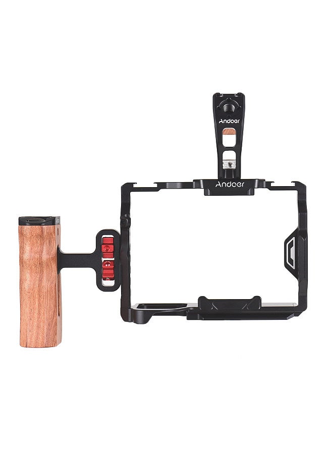 Camera Cage + Top Handle + Side Grip Kit Aluminum Alloy Camera Video Cage with Dual Cold Shoe Mount Numerous 1/4 Inch Threads Replacement for Sony Alpha 7R V/ Alpha 7 IV / A7R IV/ Alpha 7 S III