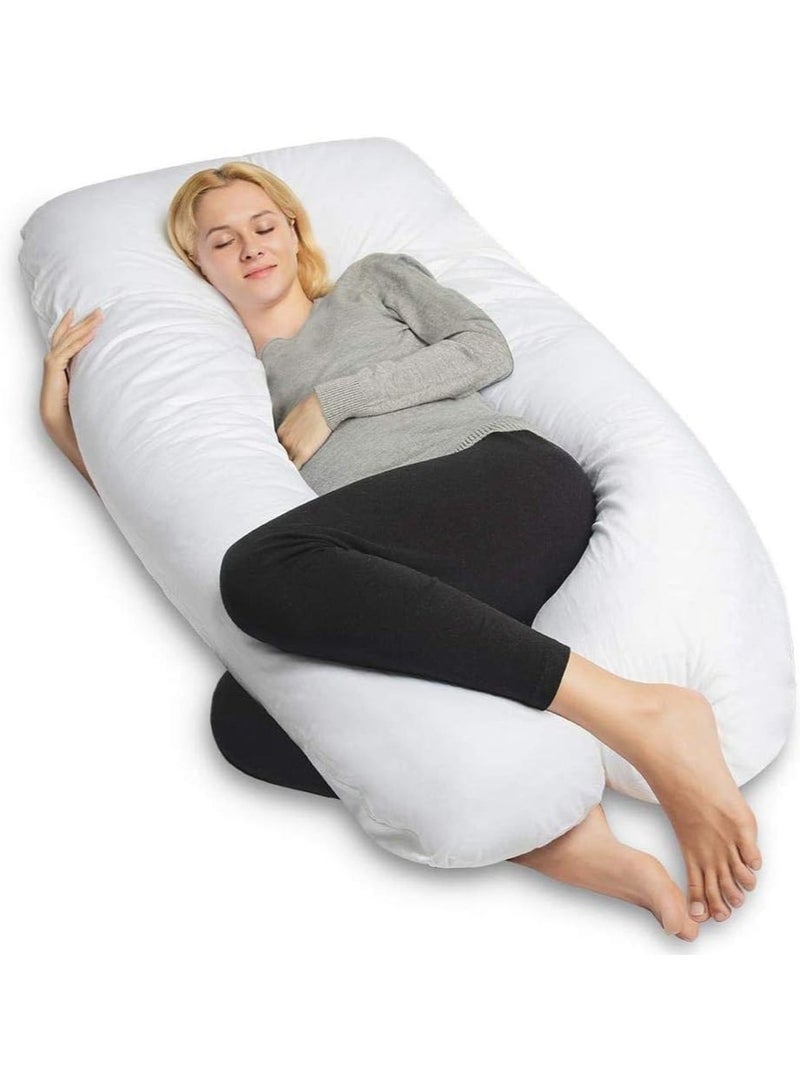 Pregnancy U Shaped Full Body Pillow, Maternity Pillow for Side Sleeping, Removable and Washable (white)