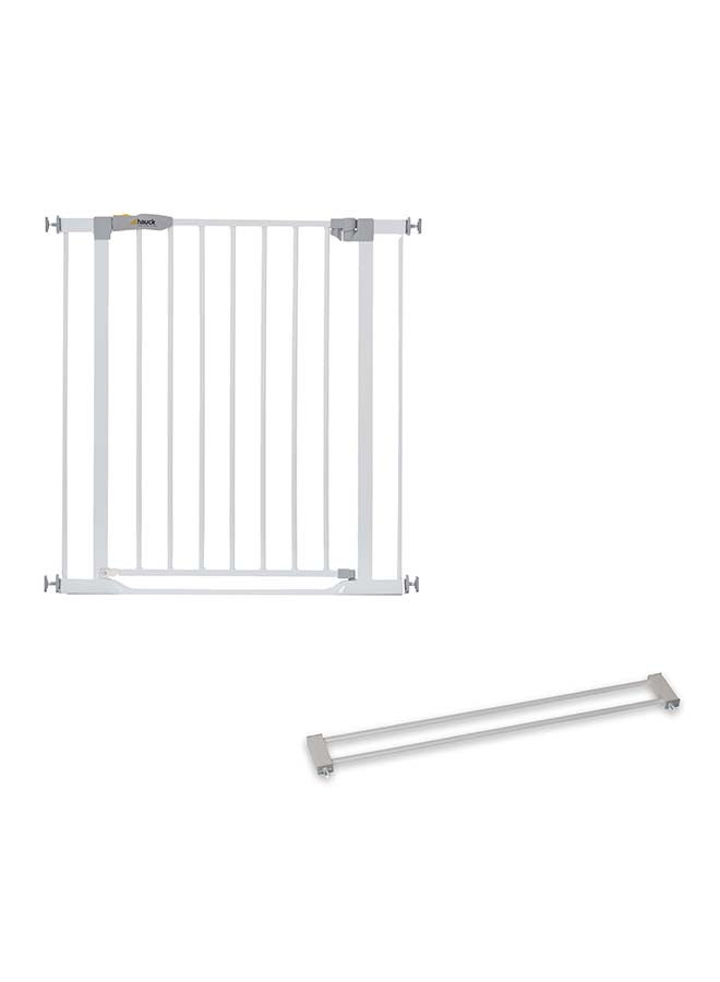 Clear Step Safety Gates - White With Extension Gate Wood Lock 9 cm - Silver